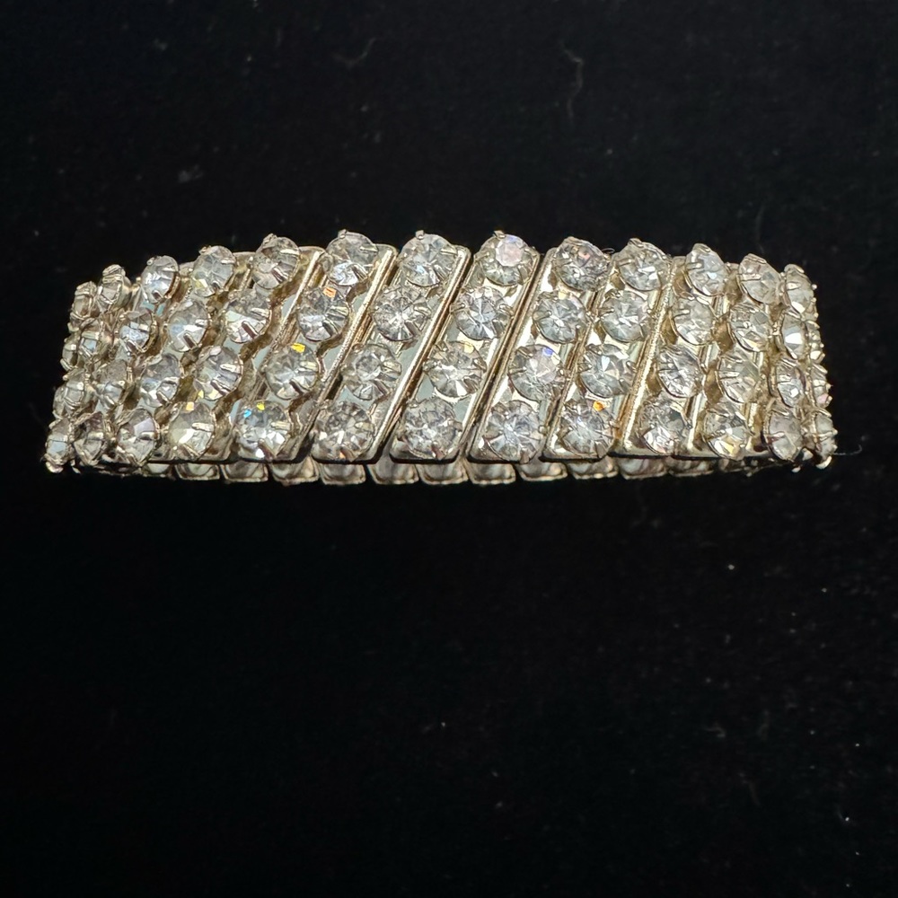 Vintage Rhinestone Accordion Style Cuff Bracelet